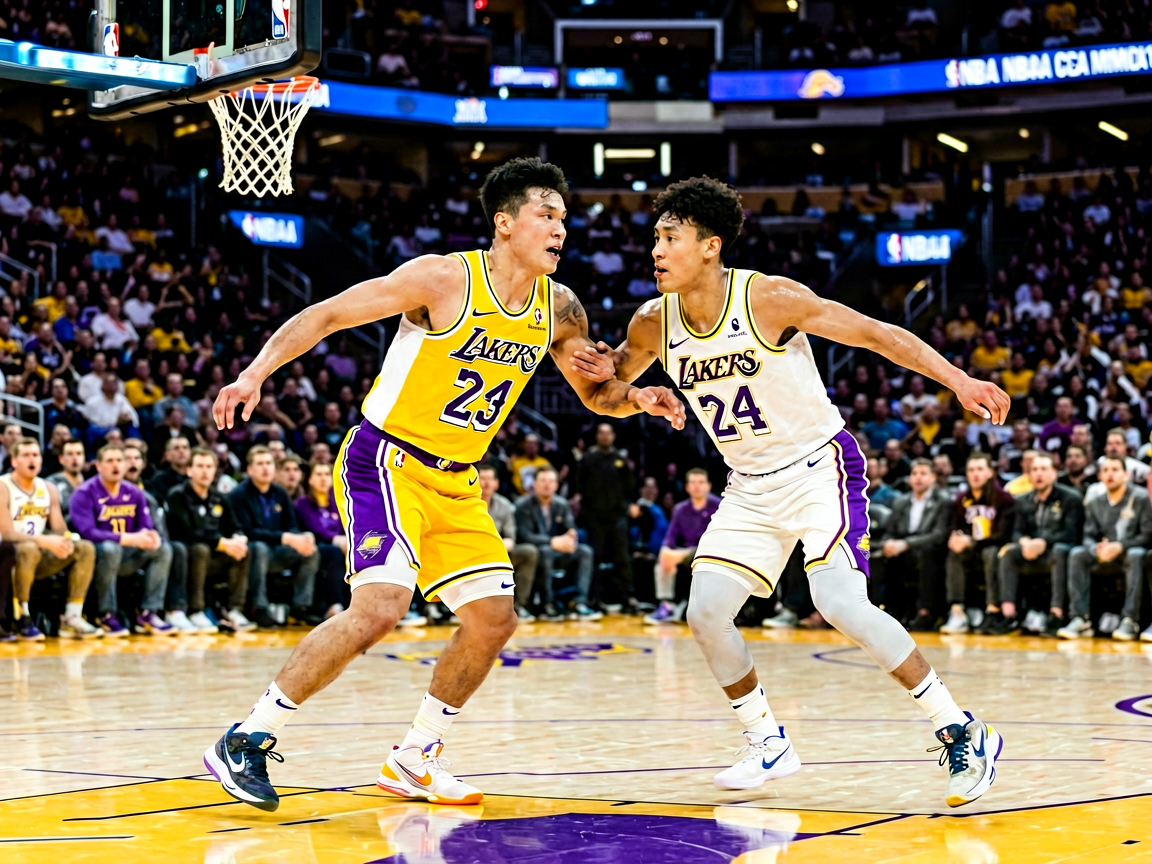 NBA湖人勇士常规赛激烈对抗比赛画面